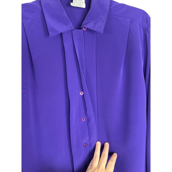 KORET Womens Purple Long Sleeve Button Front Pleated Blouse Top Size 8 8 - Picture 7 of 14